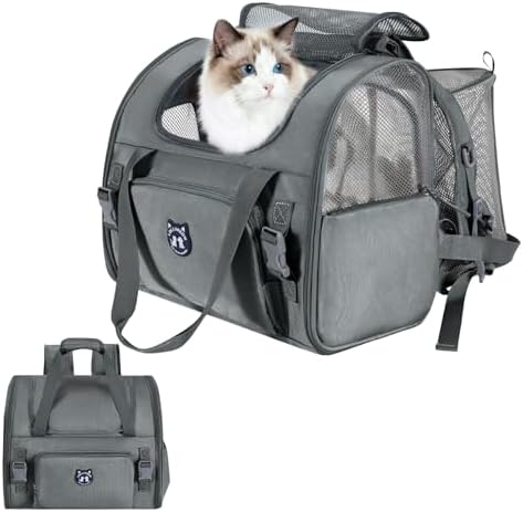 Lollimeow Expandable Cat Carrier Backpack for Large Cats - Airline Approved Pet Carrier Backpack for Small Dogs, Hiking & Travel, Waterproof with Breathable Mesh, 14lbs Capacity (Dark Grey, Standard) by Lollimeow