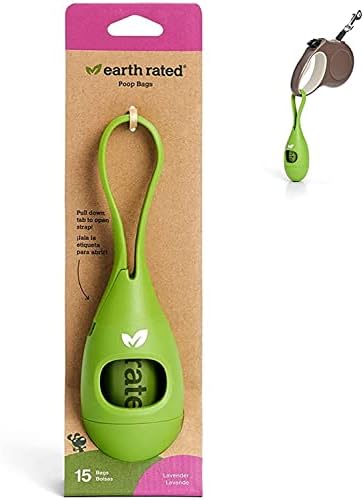 Earth Rated Dog Poop Bag Holder with Dog Poop Bags, Durable and Guaranteed Leakproof, Lavender Scented, 1 Dispenser and 15 Bags by EarthRated