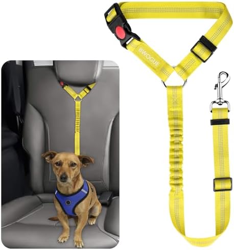 BWOGUE Dog Seat Belt for Car, Headrest Restraint Bungee Lead, Yellow by BWOGUEPetHome