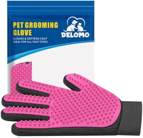 Pet Hair Removal Glove with 255 Silicone Tips for Dogs & Cats, Right Pink by DELOMO