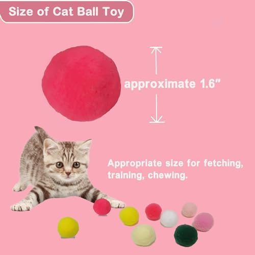 Cat Toy Pom Pom Balls, Soft Plush Balls for Interactive Play & Pet Training, Lightweight Polyester Toys for Indoor Cat(20-Pack 1.6-Inch) - Image 3