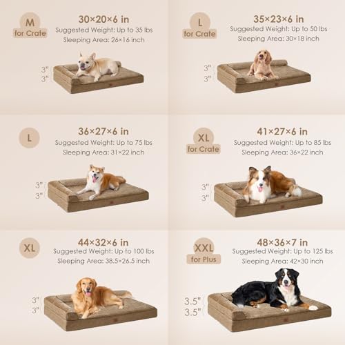 EHEYCIGA Orthopedic Dog Bed Medium Size Dogs, Memory Foam Dog Bed with Washable Removable Cover, Waterproof Pet Sofa Couch for Crate with Nonskid Bottom, 30x20x6, Camel - Image 2