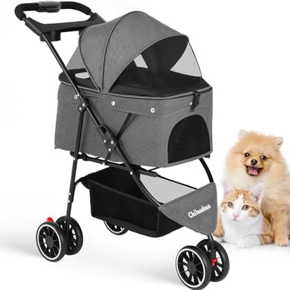 Pet Stroller,Dog Stroller for Small Medium Dogs Cats,3 Wheels,Grey by Chihuahua
