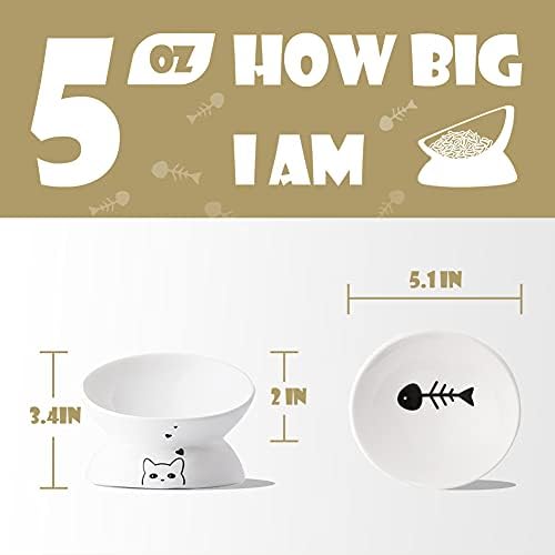 Sweejar Ceramic Raised Cat Bowls, Slanted Cat Dish Food or Water Bowls, Elevated Porcelain Pet Feeder Bowl Protect Cat's Spine, Stress Free, Backflow Prevention (White) - Image 6