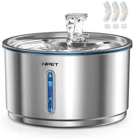 NPET Stainless Steel Cat Water Fountain with 3 Replacement Filters by NPET