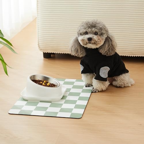 Checkered Dog Feeding Mat, Absorbent Mats for Dog Food and Water Bowl, Dispenser, Retro Modern Aesthetic Sage Green Checkerboard Pet Placemat for Dogs, Cats, Puppy Accessories, 12" X19” - Image 2