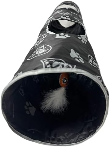 NFL Las Vegas Raiders Cat Tunnel Tube Toy with Plush Football Catnip and Feathers Collapsible Tunnel for Cats to Play, Peek and Hide, Sporty & Fun Cat Tunnel Toy with Team Logo All-Over Design! - Image 3