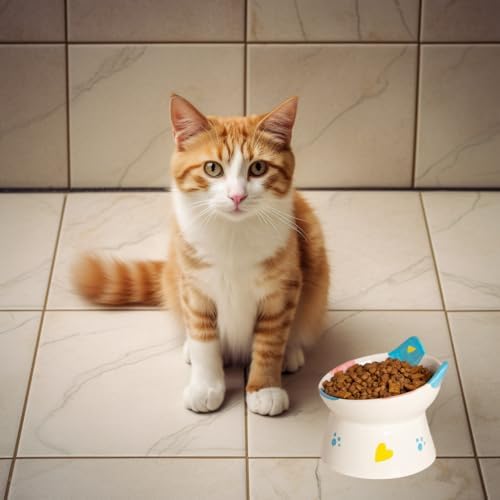 Cute Ceramic Raised Cat Bowls Elevated Design, 15° Tilted FeederProtect Cat's Spine Anti Vomiting Blow for Flat Faced Cats, Kitten Small Dogs,Raise Tilted Cat Food Bowld Pet Dishes(Black) - Image 4