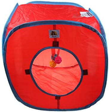 emours Cat Play Cube Collapsible Tunnel Cat House Toys,with 4 Balls, Red - Image 4