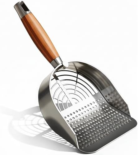 DHXYZZB Cat Litter Scoop 304 Stainless Steel Litter Shovel, Heavy Duty Litter Sifter, Litter Scooper with Wooden Handle Dual Sifting Design Perfect for Cat Litter Box Cleaning by DHXYZZBBetterlivingwithpet