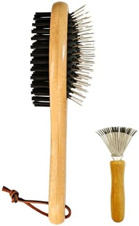 Double Sided Pet Slicker Brush with Bamboo Handle for Dogs and Cats, Grooming Comb for Shedding, Tangles, and Dead Undercoat by Unknown