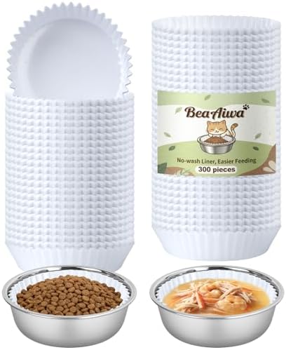 Cat Bowl Set (300 Disposable Pet Bowl Liners with 2 Stainless Steel Bowls) by Unknown