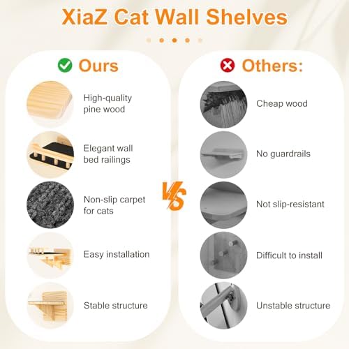 XiaZ Cat Wall Shelves, Cat Wide Climber Shelf with 3 Perch Steps, Kitty Wall Mounted Wooden Furniture up to 25lbs, Durable Floating Cats Stairs for Indoor Sleeping, Playing, Climbing and Lounging - Image 2