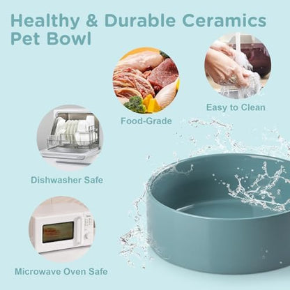 SPUNKYJUNKY Elevated Dog Bowls Ceramic, 5.1'' Dogs and Cat Food Water Bowls Raised with Non-Slip Bamboo Stand for Puppy Small Sized Breed Microwave Dishwasher Safe - 13.5 OZ,Dark Green - Image 5