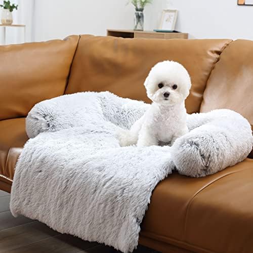 HACHIKITTY Calming Pet Sofa Bed Mat, Washable Fluffy Couch Cover for Dogs and Cats, Anti-Slip Bottom (40"x 38"x 6", Gray) - Image 6