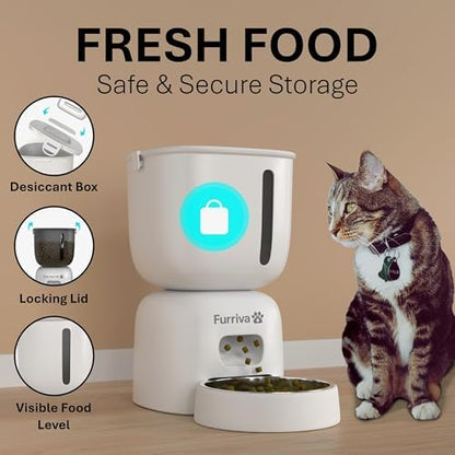 Automatic Cat Feeder and Water Fountain Set, White - 3L Feeder & 2L Fountain, Stainless Steel Bowl, Locking Lid, Plug-in/Battery Powered, 4 Meals/Day, 10s Voice Recorder for Cats and Small Dogs - Image 4