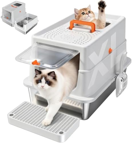 High-Sided Stainless Steel XL Cat Litter Box for Cats by OneBug