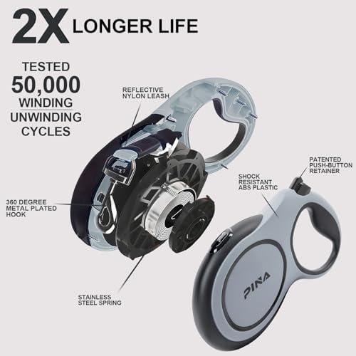 PINA Upgraded Retractable Dog Leash, 26 ft Dog Leash for Small Medium Large Dogs Up to 110lbs, Heavy Duty Reflective Nylon Tape 360° Tangle-Free, with Anti-Slip Handle, One-Handed Brake, Pause, Lock - Image 4