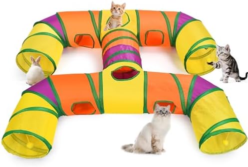 Petizer H-4-Way Collapsible Cat Tunnels for Kittens Indoor Entertainment, Washable Cute Cat Tube Toys with Interactive Playing Balls,Tear-Resistant Pet Tube, Cats, Kitten, Kitty, Puppy, Rabbit by PETIZER