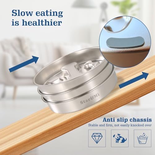 Stainless Steel Slow Feeder Dog Bowls – Non-Slip Metal Dog Bowl for Large & Medium Breeds, Puppy Puzzle Feeder – 2 Cup Capacity for Small to Big Pets – Durable Slow Feed Dog & Cat Food Dish with Mat - Image 4