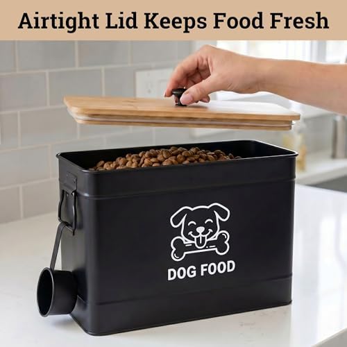 Metal Dog Food Container 15-20 lbs w/ Airtight Bamboo Lid, 70 Cup Capacity - Image 4