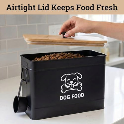 Metal Dog Food Container 15-20 lbs w/ Airtight Bamboo Lid, 70 Cup Capacity - Image 4