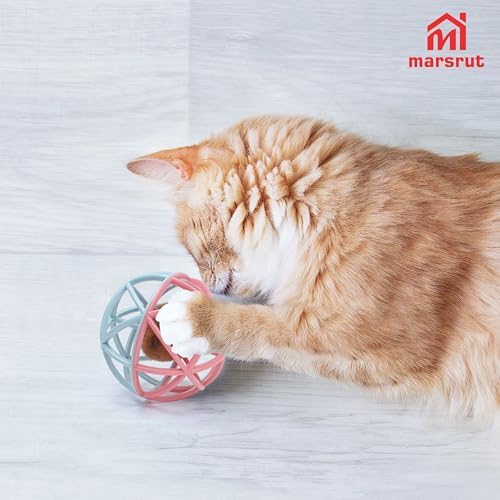 Squeaky Mouse Ball Cat Toy with Simulated Sound, Mouse Ball Cage, Squeky Balls for Cats to Play with Indoor, Plastic Squeak Interactive Funny Toys Best for Playing Chewing Training Chasing (Pink-Blue) - Image 4