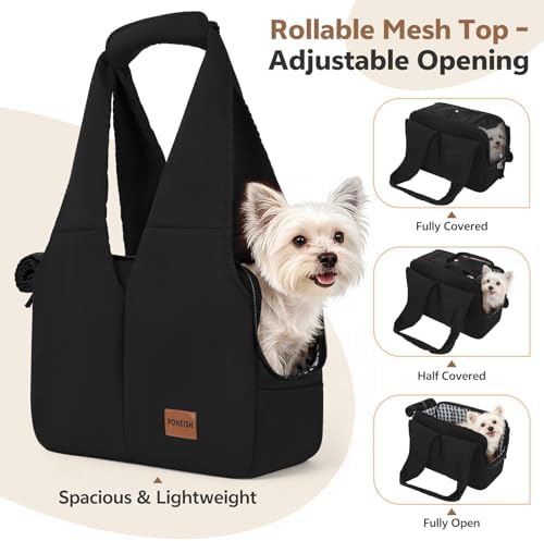 Dog Purse Carrier for Small Dogs and Cats, Soft-Sided Pet Tote Bag with 6 Large Pockets, Collapsible Travel Puppy Carrier, Fits Pets up to 13 lbs (Black, 15.7" L x 8" W x 11.8" H) - Image 4