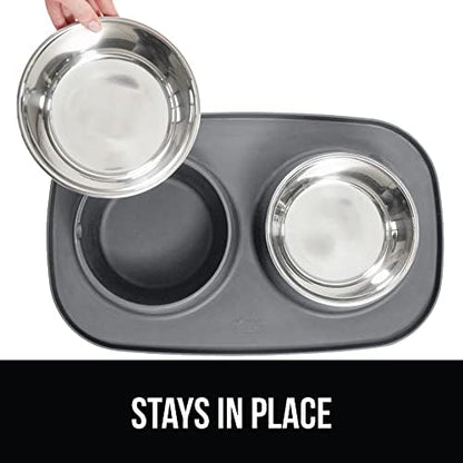 GORILLA GRIP Dog Bowl Set with Feeding Mat, 304 Stainless Steel, 1 Cup Gray - Image 4