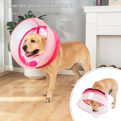 Inflatable Dog Cone Collar for Large Medium Small Dogs, Soft Dog Donut Collar Adjustable Recovery Cone for Pets After Surgery, Extra Enhanced Anti-Licking Guard Shield (Pink Donut, Medium Plus) - Image 4