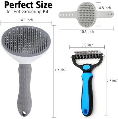 3PCS Dog Grooming Brush - Dog Brush for Shedding Massaging Bathing - Double Sided Shedding, Dematting Undercoat Rake - Self Cleaning Slicker Comb for Dogs and Cats with Long or Short Coats - Image 7