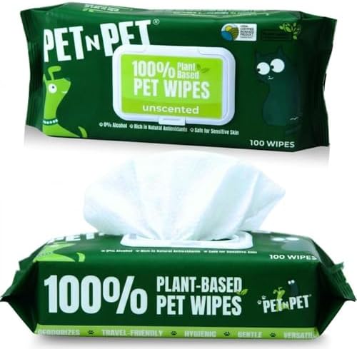 PET N PET Dog Wipes, 100 Count, Unscented Hypoallergenic Pet 8x8 Paws Care by PETNPET
