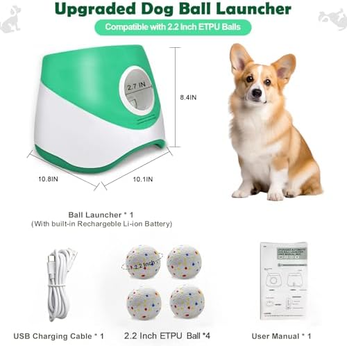 Automatic Dog Ball Launcher for Small to Medium Dogs, 2.2 Inch ETPU Dog Ball Thrower, 3 Distance Adjustable 19-39 Ft Interactive Dog Toy, Mental Stimulating Puppy Toy with 4 ETPU Balls (Green) - Image 3