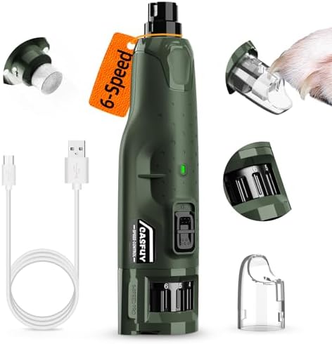 Casfuy Dog Nail Grinder Quiet - (45db) 6-Speed Pet Nail Grinder with 2 LED Lights for Large Medium Small Puppy Dogs/Cats, Professional 3 Ports Rechargeable Electric Dog Nail Trimmer with Dust Cap by casfuy