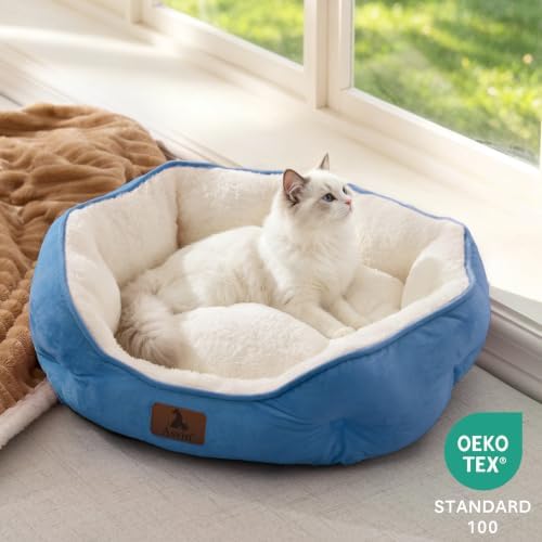 Asvin Small Dog Bed for Small Dogs, Cat Beds for Indoor Cats, Pet Bed for Puppy and Kitty, Extra Soft & Machine Washable with Anti-Slip & Water-Resistant Oxford Bottom, Light Blue, 20 inches - Image 4