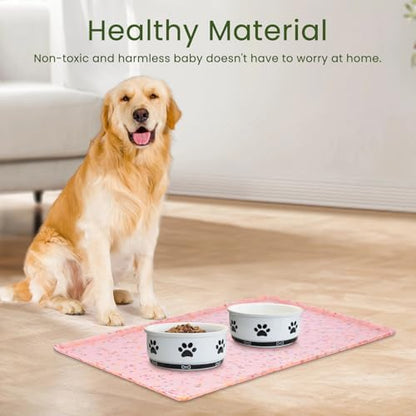 Ptlom Dog Food Mat Anti-Slip Dog Bowl Mats for Food and Water, Waterproof Pet Placemat Prevents Messy Spill to Floor, Silicone Puppy Feeding Tray for Small, Medium and Large Dogs Cats, Pink - Image 3