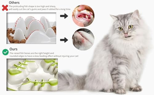 Ceramic Elevated Slow Feeder Cat Bowl, Anti Vomit, Removable Dish, Green - Image 5
