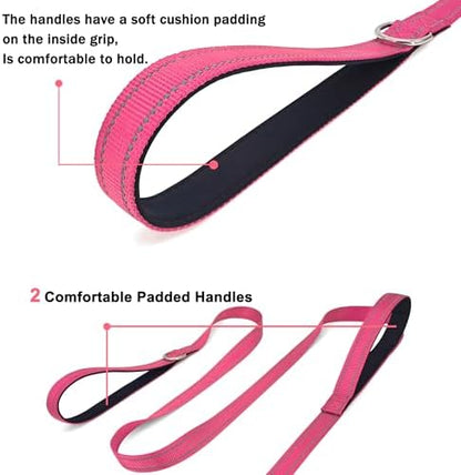 6 FT Pink Nylon Reflective Dog Leash for Large Dogs with 2 Padded Handle - Image 4
