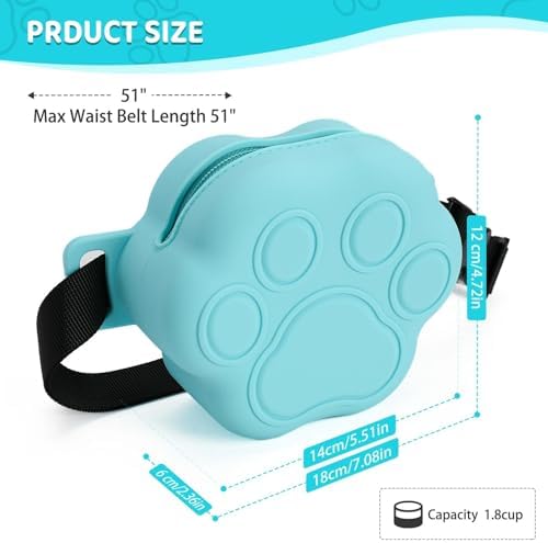 Dog Treat Pouch with Training Clicker and 2 Poop Bags, 1.8 Cup Small Sealable Zipper Silicone Fanny Pack with Waist Belt, Pet Puppy Training & Walking Essentials (Blue) - Image 4