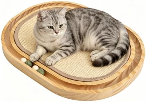 Sisal Cat Scratcher Toy, Natu sisal cat Scratching pad, Ball Track Wooden Interactive Cat Toy Ball, Catnip Ball, for Cats Chasing, Hunting, Mental Physical Exercise Puzzle by Unknown