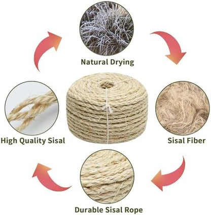 Cat Natural Sisal Rope 8mm 98-Feet for Scratching Post Tree Tower Replacement Repair and Replace, DIY Hemp Twine Rope for Cat Scratching Furniture Window Perch and Crafts Gardening Home Decorating - Image 5