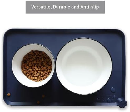 Hoki Found Silicone Pet Food Mats Tray - High-Lips Pet Dog Cat Bowl Mats - Dog Pet Cat Feeding Mat - Waterproof Dog Cat Food Mats -Pet Water Mats for Floors - French Navy - Image 4