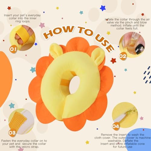 IEUUMLER Inflatable Recovery Dog Collar, Protective Donut Cone, Adjustable Soft Collar for Dog and Cat After Surgery Prevent from Biting & Scratching EU002 - Orange Lion L+ - Image 6