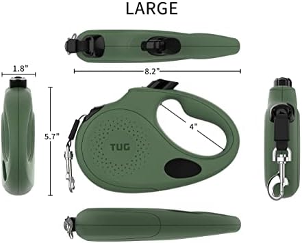 TUG Oval 360° Tangle-Free Retractable Dog Leash with Integrated Waste Bag Dispenser (Large, Green) - Image 3