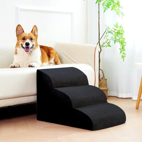 Dog Stairs for Small Dogs, 3 Tiers High Density Foam Dog Ramp, Extra Wide Non-Slip Pet Steps for High Beds Or Couch, Soft Foam Doggie Ladder for Dogs Injured, Older Pets, Small Cats - Image 5