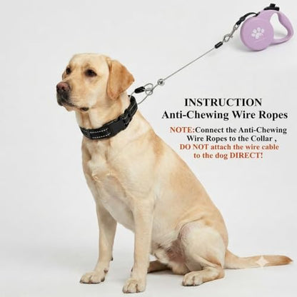 Chew Proof Retractable Dog Leash for Large Dogs, 16ft Heavy Duty Dog Lead with Anti-Chewing Steel Wire Rope, Tangle-Free 360° Swivel, One-Hand Brake & Lock, Pink L - Image 2