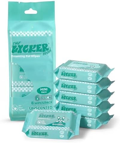 Mini Dog Body Wipes, Hypoallergenic Pet Grooming Cloths with Aloe Vera Chamomile Plus Shea Butter, Unscented for Paws and Face, Deodorizing Hydrating, 48 Count 6 Packs PWP1008A by THELICKERSTORE
