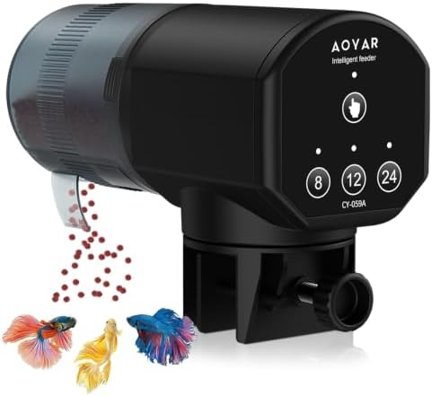 Automatic Fish Feeder Dispenser for Aquarium: 200ml Large Capacity Auto Feeders for Small Tank Turtle Betta Koi - Battery Food Feeding Timer for Flakes Pellet Vacation Weekend Day by Aoyar