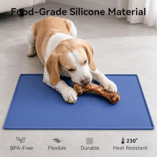 Extra Large Dog Food Mat, Food-Grade Silicone Mat, 24x16, Blue - Image 3