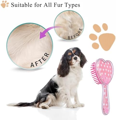 Small Soft Dog Grooming Brush, Pet Massage Hair Brush (Pink Heart) - Image 5
